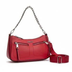 Madden NYC Red Faux Leather Shoulder Bag with Chain Strap